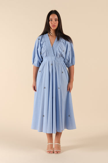 Robe smocké Jungle Bleu