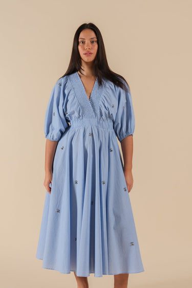 Robe smocké Jungle Bleu